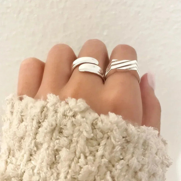 925 Sterling Silver Minimalist Ring Stackable Ring Band Geometric Ring - Picture 4 of 5